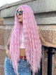 Парик на сетке Lace Wig Богемия волнистый длинный розовый, 100 см, термостойкое волокно - изображение 3