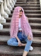 Парик на сетке Lace Wig Богемия волнистый длинный розовый, 100 см, термостойкое волокно - изображение 6