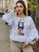 Жіноча вишиванка квіткова біла "Марта" святкова блуза вишита з мереживом на домотканому полотні 11945-58 (3XL) - зображення 5