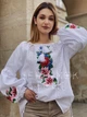 Жіноча вишиванка квіткова біла "Марта" святкова блуза вишита з мереживом на домотканому полотні 11945-58 (3XL) - зображення 6