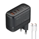 Сетевое зарядное устройство LDNIO Q366 GAN + кабель Type-C (QC2 3 4+ / PD 65 ватт, USB + 2xType-C, быстрая зарядка) - Чёрный - изображение 1