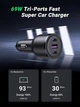 Автомобильное зарядное устройство Ugreen 2x USB Type C / 1x USB 69W Power Delivery Quick Charge Black (YM1397) - изображение 3