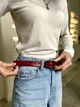Ремень женский кожаный красный классический пояс из натуральной кожи черная пряжка - изображение 4