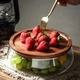 Стеклянная конфетница (орешница) с деревянной крышкой 24 см - изображение 1