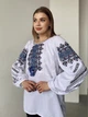 Украинская вышиванка женская белая с синей вышивкой "Гуцулка Ксеня" блуза вышитая на домотканом полотне 12549-46 (M) - изображение 4