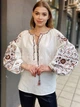 Вышиванка женская льняная с кофейной коричневой вышивкой "Каталина" вышитая блуза цветочная в стиле бохо 12532-52 (XL) - изображение 4