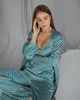 Піжамний костюм-трійка Helen італійський шовк (бра+халат+штани) Блакитний S-M - изображение 4