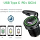 Автомобильная зарядка врезная (встраиваемая) USB + PD Type-C 12В-24В, QC 3.0 (быстрая зарядка) Зеленая, кнопка - изображение 2
