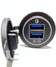 Автомобильная USB розетка для телефона на 2 ЮСБ врезная в панель авто 12V - 24V Quick Charge 3.0 (быстрая зарядка) 36Вт, Синяя - изображение 2