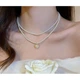 Ланцюжок подвійний з перлами "Dual Heart", з кулоном, золото - изображение 1