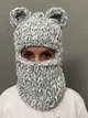 Вязанная балаклава шапка Alize Puffy Снежный леопард, с ушами ведмежонка и металлическими кольцами (000572686) - изображение 1