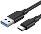 Кабель Ugreen US184 USB 3.0 to USB Type-C Male Cable Nickel Plating 2.4 А 2 м Black (6957303828845) - зображення 1