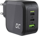 Мережевий зарядний пристрій Green Cell Power Charger 2xUSB-C Power Delivery 1xUSB-A QuickCharge 65Вт Чорний (5907813969102) - зображення 1