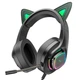 Ігрові дротові навушники HOCO W107 Cute Luminous Cat Ear Gaming Headphones |геймерська гарнітура, провідні, 40-мм динаміки, USB + AUX 3.5 мм, гнучкий мікрофон, кабель 2 м, підсвічування, котячі вушка| Чорно-зелений - зображення 1