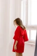 Комплект домашний женский тройка: халат шорты майка Minore Collection L-XL красный - изображение 6