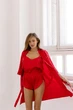 Комплект домашний женский тройка: халат шорты майка Minore Collection S-M красный - изображение 3
