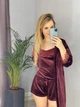 Пижама женская четверка халат майка шорты брюки Tina Collection L бордо - изображение 3