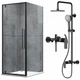 Комплект: Душова кабіна DUSEL DL198B+DL196B Black matt 900*900, скло прозоре+ Душова система зі змішувачем DUSEL LACIO Black - зображення 1
