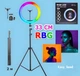 Кольцевая лампа Лампа для визажиста RGB лампа с держателем для телефона и штативом 2,1 метра круглая 33 см MJ33 - изображение 2