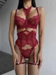 Комплект жіночої білизни з прозорого мережива SM2120/5dd Simply sexy Бордовий L - зображення 3