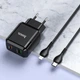 Мережевий Зарядний Пристрій Hoco N5 (PD/QC3.0) 1Type-C+1USB/3A/20W + (Type-C - Lightning) (Чорний) - изображение 3
