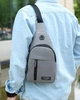 Чоловіча сумка слінг однолямковий рюкзак тканинна через плече на блискавці сіра - зображення 2