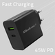 Ładowarka sieciowa Qoltec Super Quick PD Charger USB-C USB-A 45W 5-20V 2.5-3A Black - obraz 4