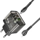 Сетевое зарядное устройство HOCO N34 Dazzling PD20W+QC3.0 + Type-C to Lightning (Transparent black) (182444) - изображение 3