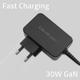 Мережевий зарядний пристрій Qoltec GaN Power Pro Charger USB-C 30W 5-20V 1.5-3A Black - зображення 3