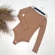 Женское модная кофта-боди в рубчик GF02400 цвет светло-коричневый, размер 46 - изображение 3