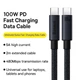 Кабель Type-c - Type-c 100W Baseus PD3.0 QC4.0 FCP AFC PPS 1m - изображение 3