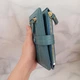 Женский вместительный складной кожаный кошелек серо-голубой - изображение 3