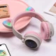 Беспроводные блютуз наушники Hoco W27 Bluetooth LED со светящимися кошачьими ушками и микрофоном серые - изображение 4