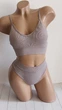 Комплект нижнего белья в рубчик топ бюстгальтер трусики Honey Fashion Accessories XS/S бежево-фиолетовый (2-74) - изображение 2