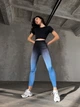 Спортивные женские лосины Ombre с Push Up для фитнеса и йоги Бесшовные Двухцветные XS-S Черно-синие (XV07XS-S) - изображение 7