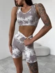 Спортивный женский костюм Marble с эффектом Push Up (топ + шорты) Бесшовный Мраморный M-L Капучино (XR02000TL+XR02000HL) - изображение 3