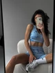 Спортивный женский костюм Marble с эффектом Push Up (топ + шорты) Бесшовный Мраморный L Голубой (XH030000L) - изображение 3
