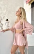 Пижама женская тройка халат топ шорты Merlin Collection L-XL пудра - изображение 1