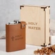 Кожаная фляга с надписью Holy water, 240 мл в подарочной деревянной коробке, Brown, WOODPRESENT - изображение 1