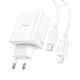 Адаптер мережевий HOCO Type-C to Lightning cable Pure power three-port C126A |1USB/2Type-C, 40W/3A, PD білий - зображення 3