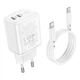 Адаптер сетевой BOROFONE Type-C to Type-C cable Reacher dual Port charger set BN9 |2Type-C, 35W/3A, PD/QC| белый - изображение 4