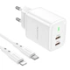 Адаптер мережевий BOROFONE Type-C to Lightning Cable Reacher dual Port charger set BN9 |2Type-C, 35W/3A, PD/QC| білий - зображення 2