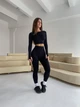 Спортивный женский костюм Seamless collection с эффектом Push Up (рашгард + леггинсы) для фитнеса и йоги Бесшовный L Черный (M07L) - изображение 1