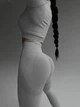 Спортивный женский костюм-двойка Seamless collection с эффектом Push Up (рашгард + леггинсы) для фитнеса и йоги L Серебро (M010L) - изображение 2
