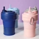 Складна Чашка 550 Мл, Eco Cup З Карабіном І Трубочкою, Синя - зображення 2