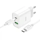 Швидка зарядка для телефону USB Type-C / Мережевий зарядний пристрій Hoco C80A Plus Rapido PD20W+QC3.0 (1USB-A/1C) + кабель Type-C to Type-C (білий) - зображення 2