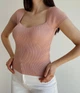 Трикотажна футболка з фігурним вирізом Qu Style One size ніжно-рожева - зображення 3