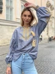 Офисная серая женская вышиванка с золотыми колосками "Жаннет" на льняной ткани 12382-46 (М) - изображение 5