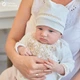Костюм для крещения мальчика Мамине Сонечо Богатырь золотой 56 размер (вышиванка, брюки, шапка и пинетки), велюр айвори + мешочек для локона в подарок (арт.12218) - изображение 3