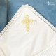 Крижма-плед Мамине Сонечко Хрест кучерявий золота вишивка льон білий+ плюш полоска 140*140 см ( 3159-0532-Г) - зображення 3